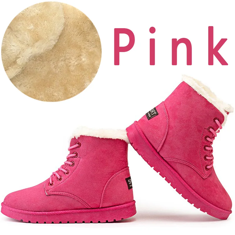 Pink Aphixta/зимние ботинки; женские ботильоны на шнуровке; теплая замшевая обувь на меху; обувь на плоской подошве; botas mujer; большой размер 42 - Цвет: Pink