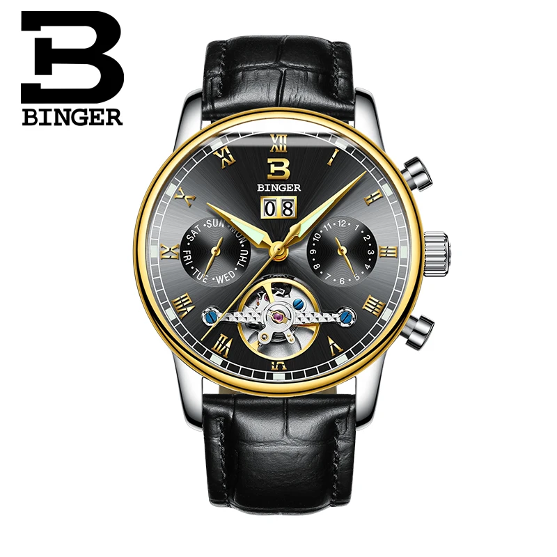 Швейцарские мужские часы BINGER люксовый бренд Tourbillon fulll водонепроницаемые
