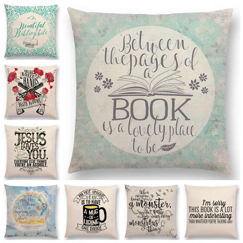 Чехол наволочка с изображением книги и дивана|letter cushion covers|sofa pillow casecushion cover |