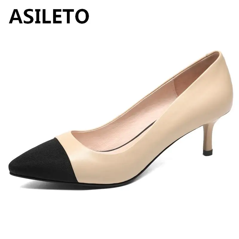 ASILETO/женские туфли лодочки Туфли из натуральной кожи на высоком каблуке с острым