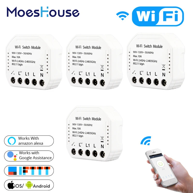 4 шт. Wifi умный выключатель света Diy модуль Smart Life/Tuya приложение дистанционное