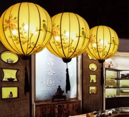 Подвесная лампа в форме шара креативный светильник из китайской ткани для