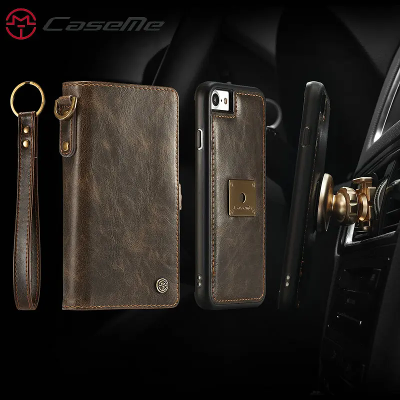 Чехол Кошелек CaseMe для iPhone 7 кожаный флип чехол в ретро стиле с ремешком на