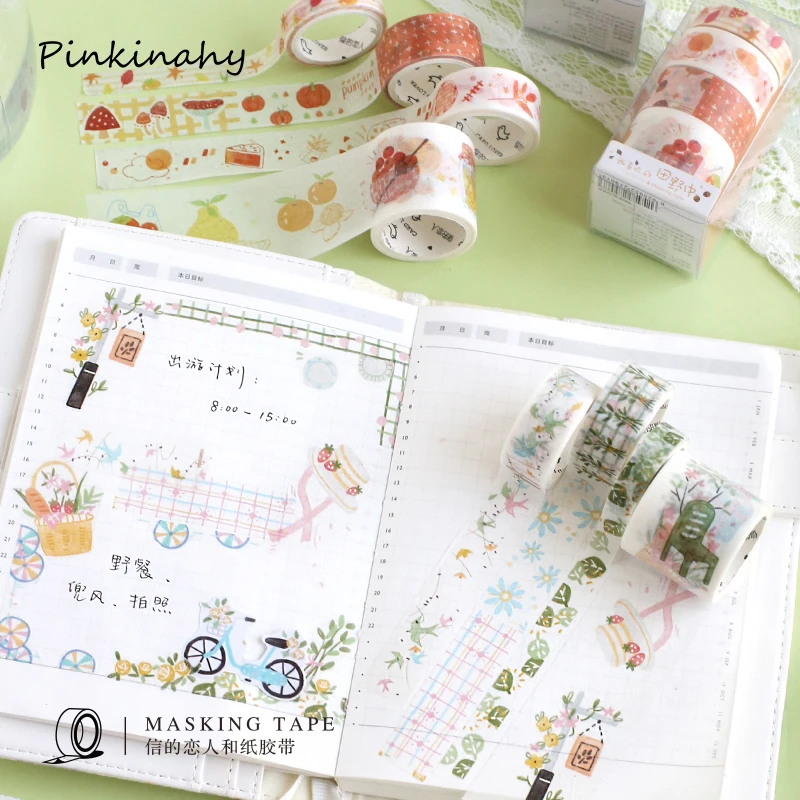 4 Rolls Cute Autumn Forest Fruit Food washi tape set adhesive DIY Decoration Sticker Scrapbooking Diary Masking Tape | Канцтовары для
