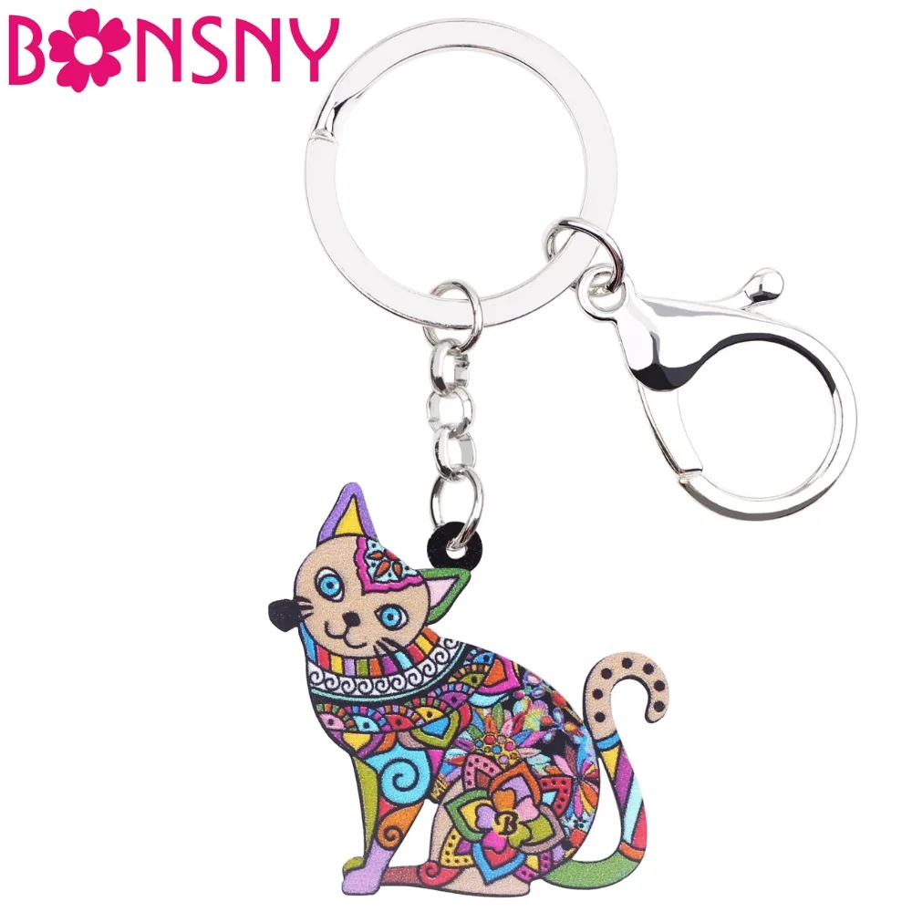 Bonsny акриловые элегантные цветочные котенок кошка брелок кольцо для женщин