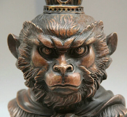 JP S0524 10 &quotКитай медная позолота народное солнце Wu Kong Обезьяна Король голова бюст