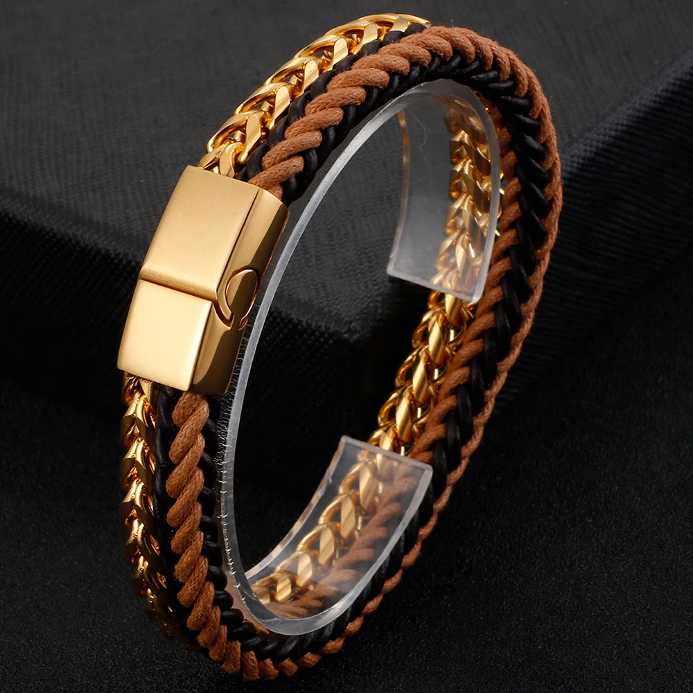 Плетеный оригинальный телефон браслет с золотыми звеньями Цепи мужские браслеты