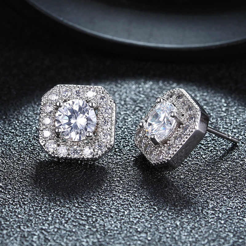 Женские квадратные серьги гвоздики с австрийским кристаллом 1 5 карат|stud earrings|stud