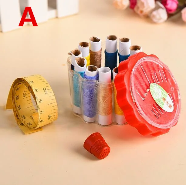 A Большая скидка! DIY швейный набор устройство вдевания нитки игольчатая лента ножничный измерительный наперсток кожа с коробкой для хранения Швейные аксессуары - Цвет: A