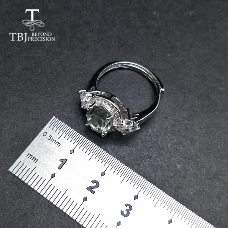 Женское кольцо с натуральным аметистом TBJ элегантное овальным зеленого цвета 7*9