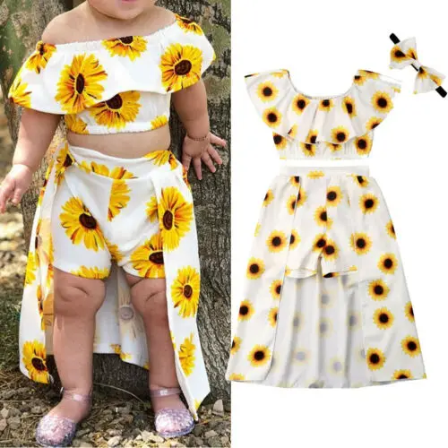 Emmaaby/детская одежда для маленьких девочек Boho/короткие топы с подсолнухами платье
