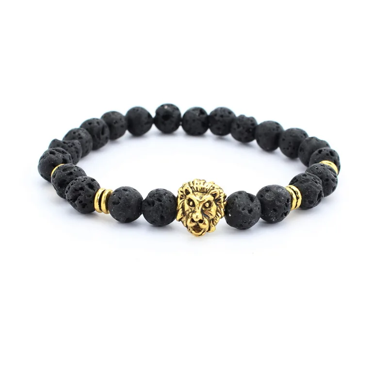 Античная Будды Leo Lion Head Браслет Из Черной Лавы камень бисером Браслеты для Для мужчин Для женщин подарок другу Браслеты Для Йоги