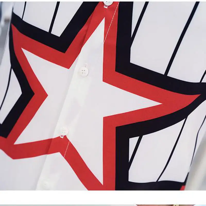 Рубашка мужская приталенная с принтом пентаграммы повседневная сорочка длинным