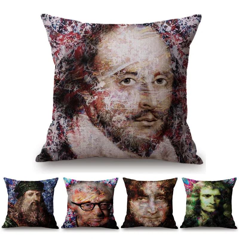 Наволочка для подушки из хлопка и льна с изображением знаменитостей|cushion cover|painting