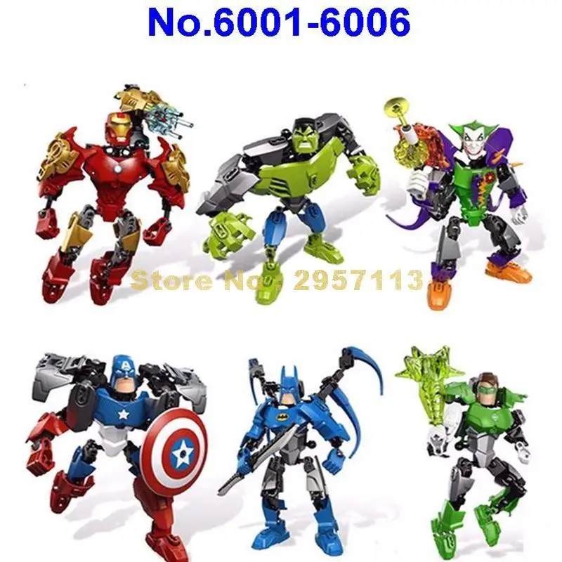 6001 6006 Super Heroes Железный человек Халк Бэтмен Капитан Америка клоун зеленый свет