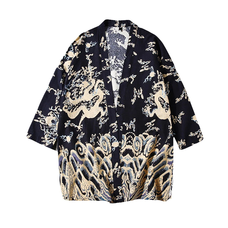 Тонкий Мужской Хлопковый кардиган в стиле ретро летняя японская куртка-кимоно