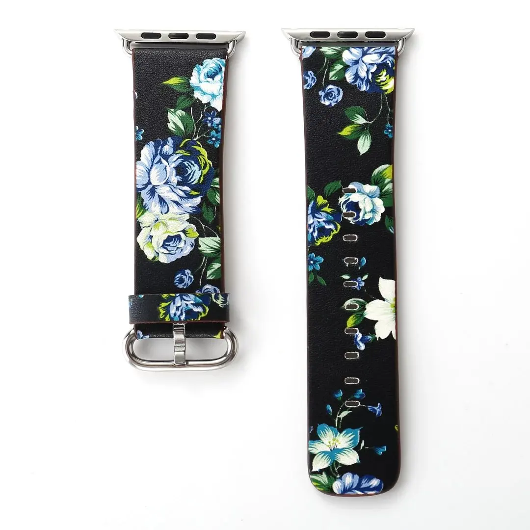 Black Green Британский Сельский цветочный кожаный ремешок для Apple Watch, браслет с цветами для iWatch 5 4 3 2 1, винтажный ремешок для часов 38 42 мм 40 44 мм - Цвет ремешка: Black Green