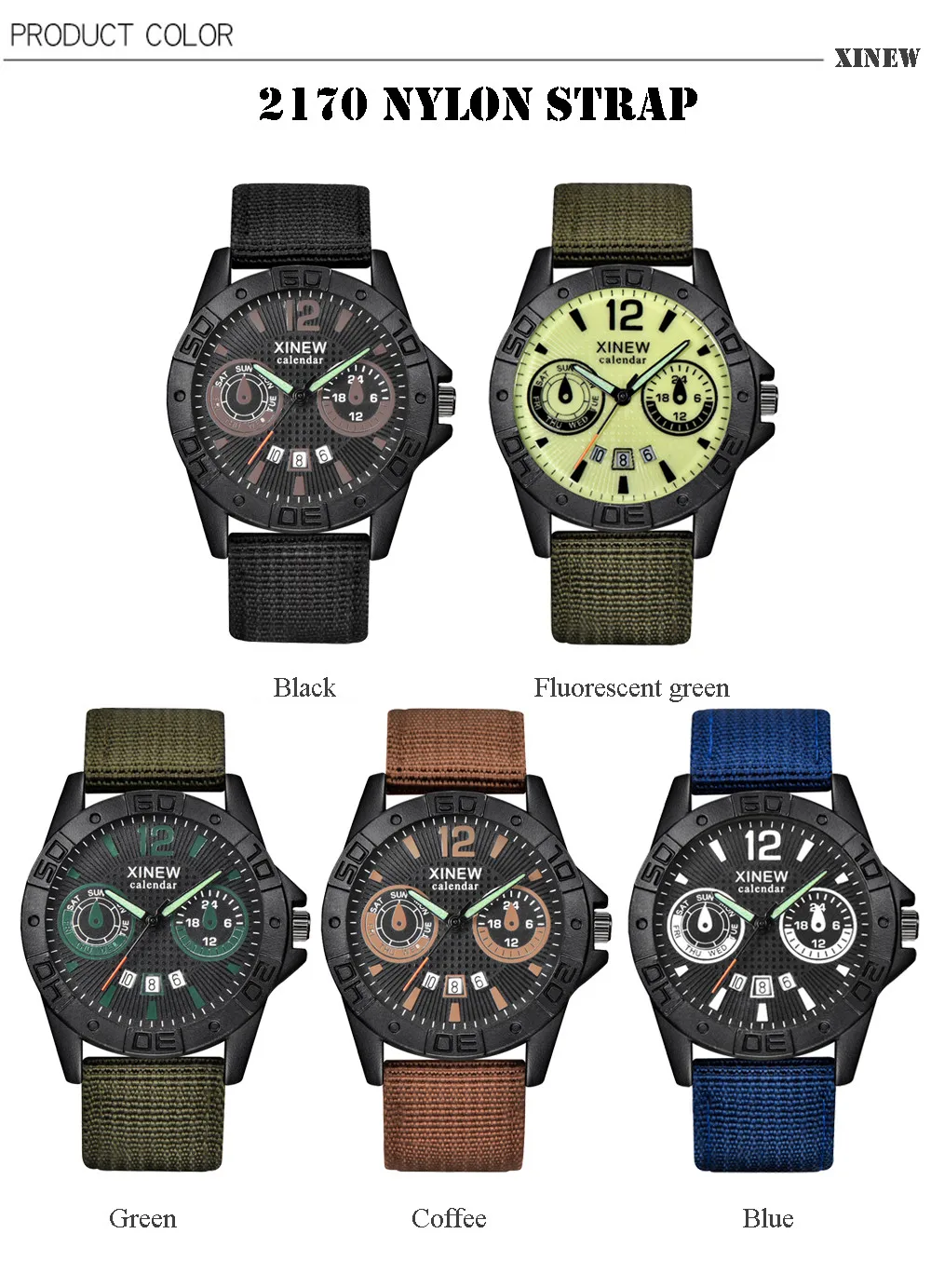 XINEW Canvas Wrist Watches Men's Sport Calendar Clock Relogio Masculino Top Brand Men Steel Dial Military Quartz Watch#Zer