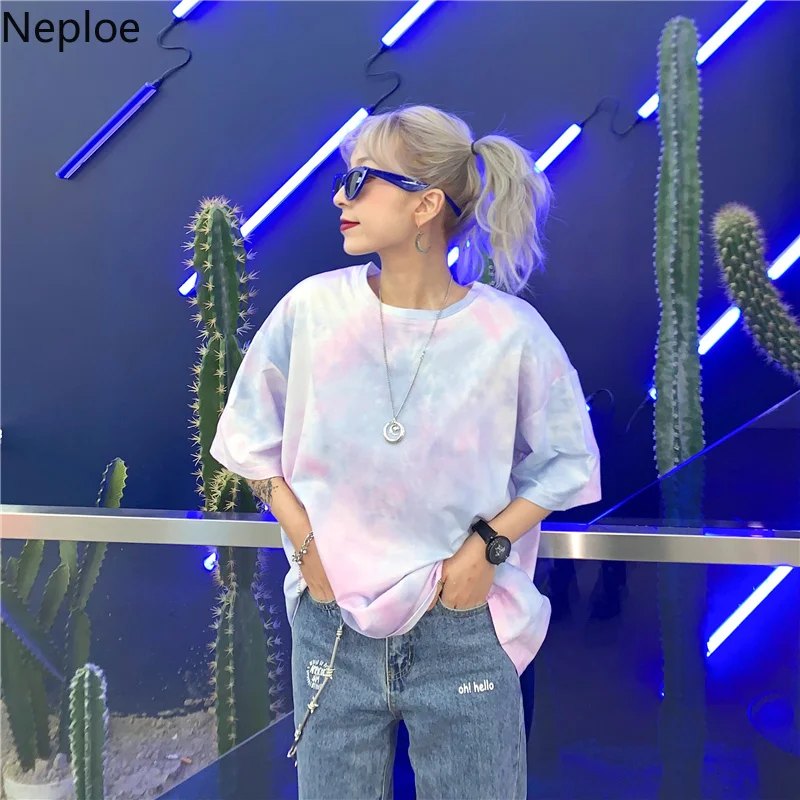 Neploe Harajuku винтажная женская футболка контрастный цвет панк свободная футболка Bf студенческий топ с коротким рукавом Лето корейский 38822