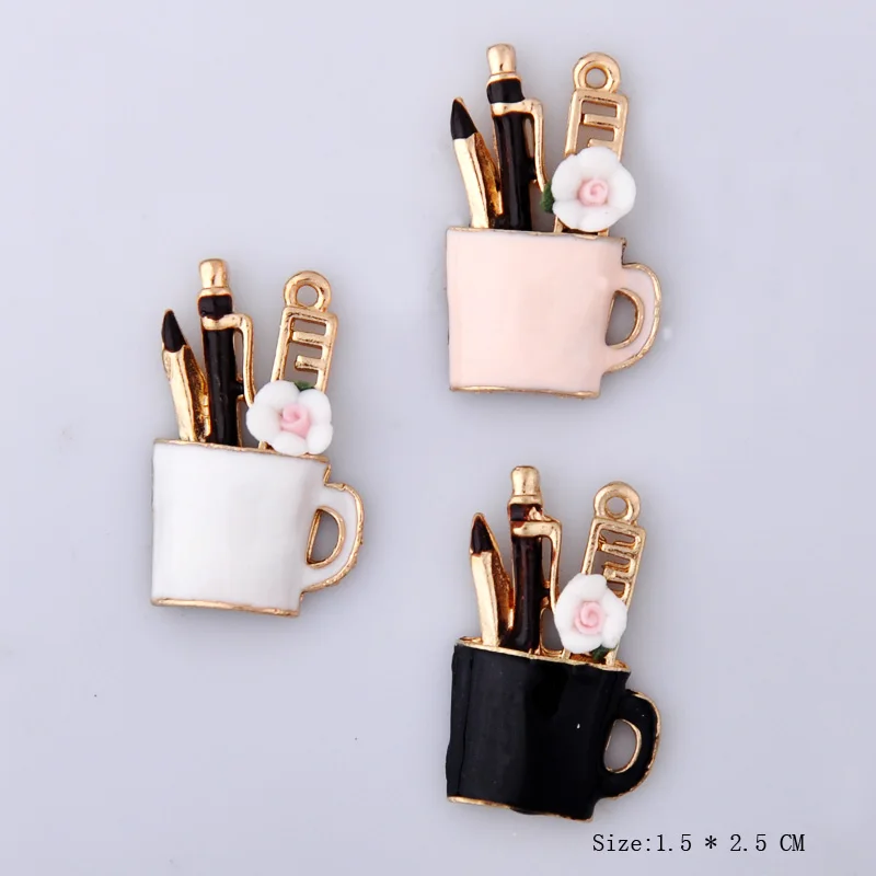 10 шт. 15*25 мм DIY Мода сплав эмаль ручка чашки подвески для браслета, металлические Висячие карандаши подвески в форме чашки серьги ювелирных изделий