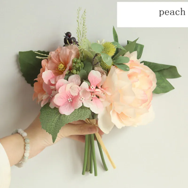 Silk flower wedding bouquet roses dahlias Artificial flowers fall vivid fake leaf bridal bouquets decoration 3p | Дом и сад