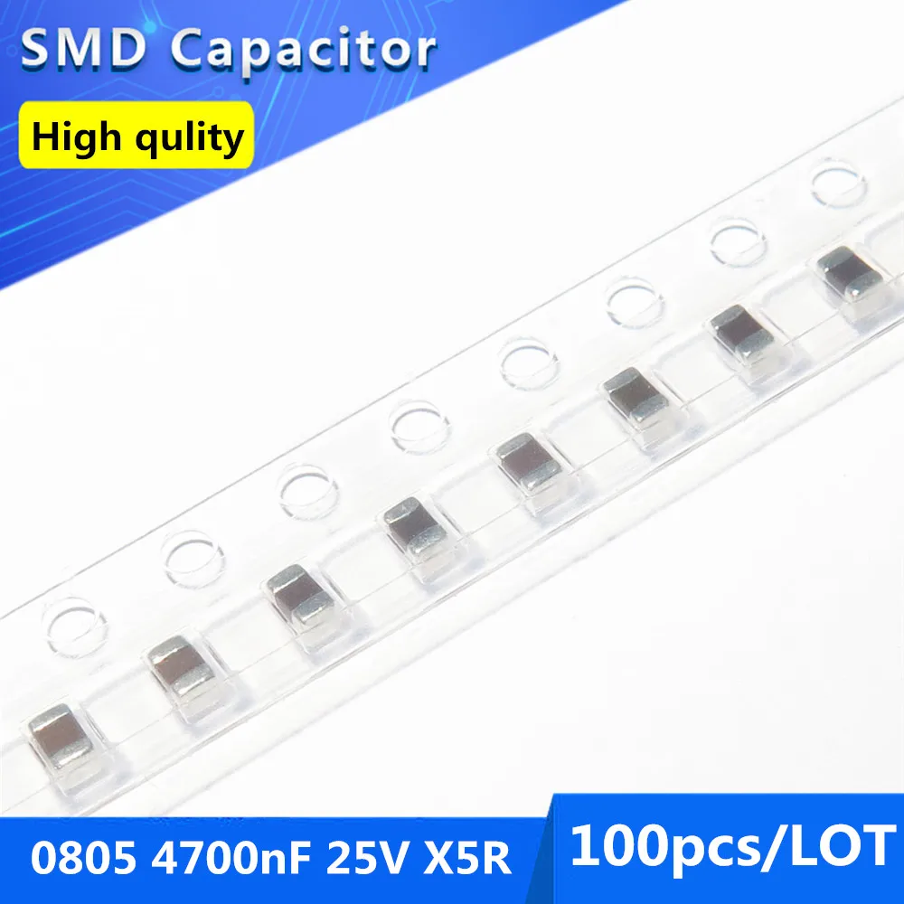 

2012 0805 Thick Film Chip Multilayer Ceramic Capacitor 4700nF 4.7UF 25V X5R 10% 100pcs
