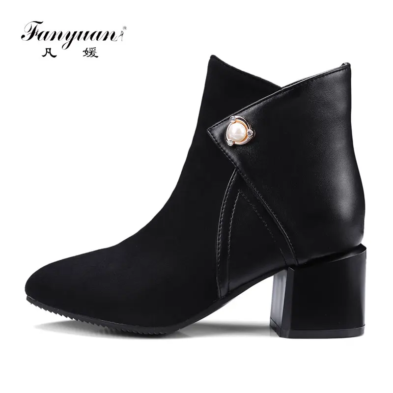 

Fanyuan newest mixed color ankle boots women thick high heels Chelsea boots ladies patchwork winter martin Short boots size 43