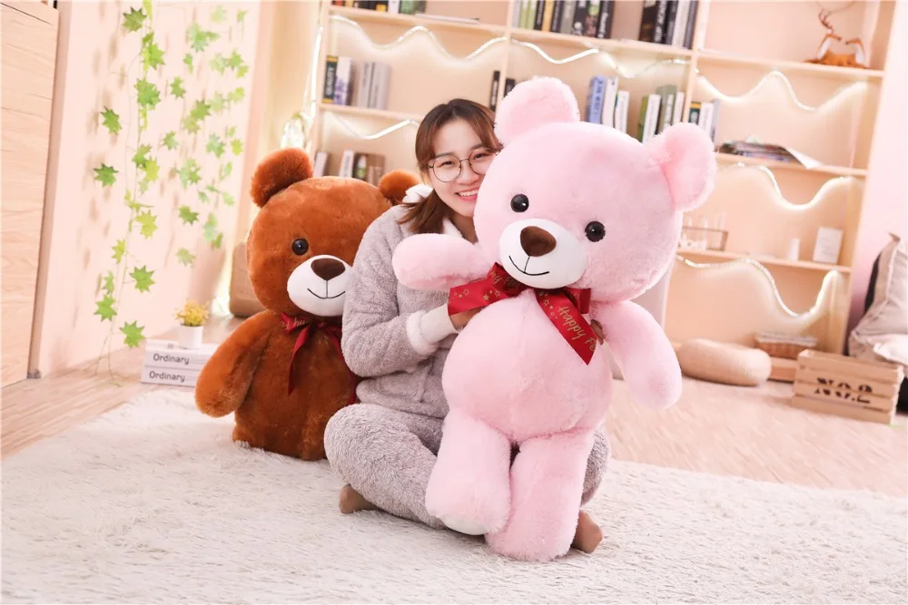 70 см/100 см Kawaii плюшевый мишка плюшевые игрушки мягкие Мультяшные животные коричневый/розовый плюшевый медведь лучшие подарки для подруг влюбленных детей