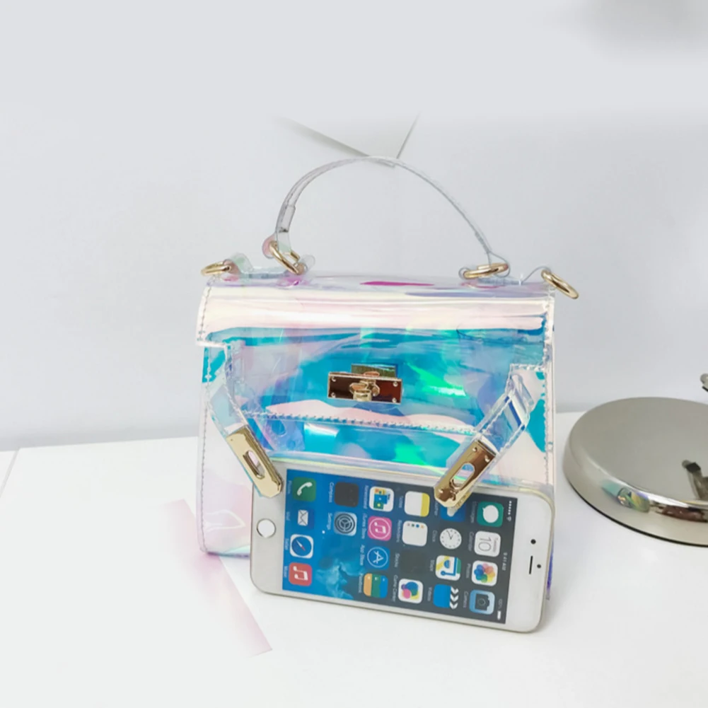 Летние сумки через плечо для женщин 2019 прозрачные из лазерной кожи дизайнерская