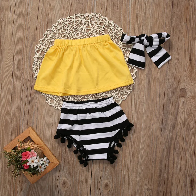 Комплект летней одежды из 3 предметов для маленьких девочек Однотонные Короткие