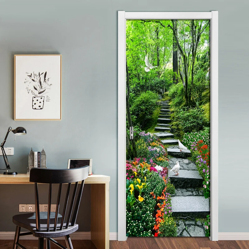 ЗЕЛЕНАЯ ДОРОГА с деревом 3D наклейка на дверь домашний декор самоклеящиеся