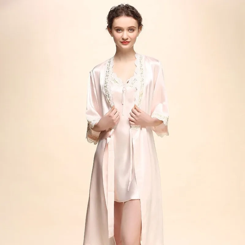 Женские сна lounge robe платье розовый шелковое халат 2 предмета пижамы рубашки белье