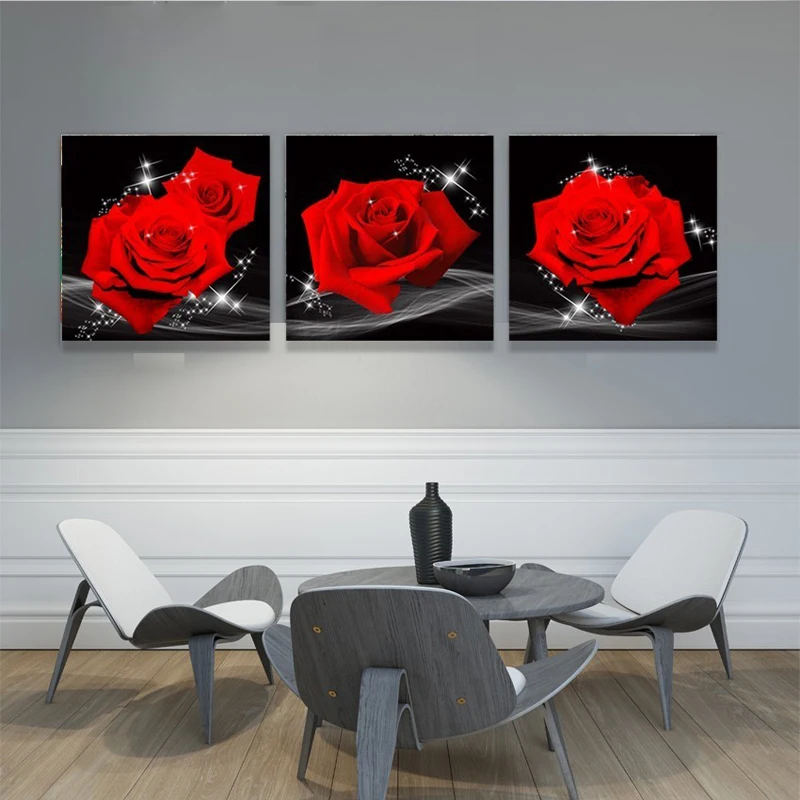 Алмазная вышивка цветок с изображением красной розы набор из 3 предметов мозаика