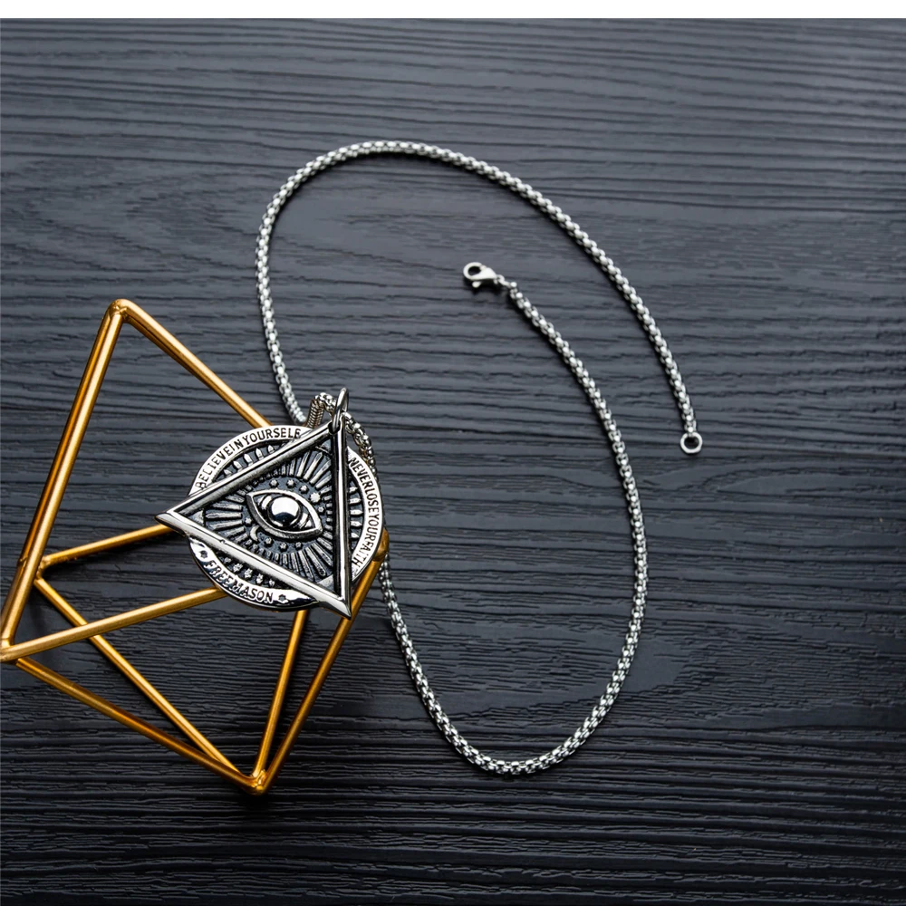 New Fashion Stainless Steel Punk Style Masonic Eye Pendant Necklace For Men Jewelry Gift XL096