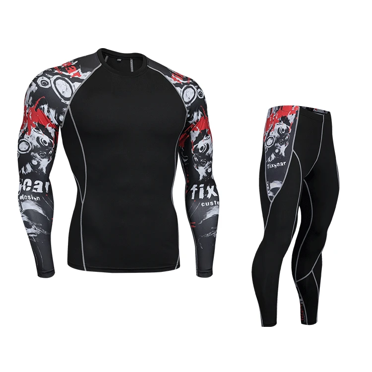 Мужская компрессионная футболка и леггинсы комплект с длинным рукавом для
