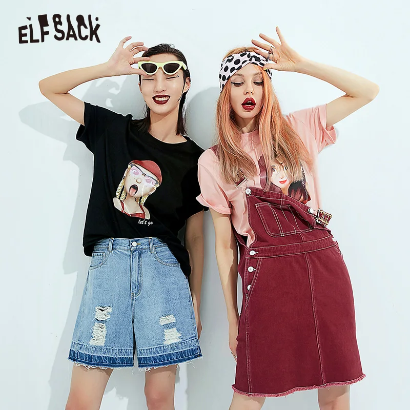 Женские основые повседневные футболки ELF SACK черные женские топы с круглым