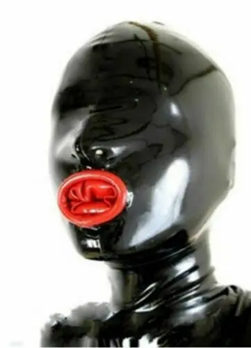 

100% Natural Latex Sexy Black Full covered Head hood condom mask restraints