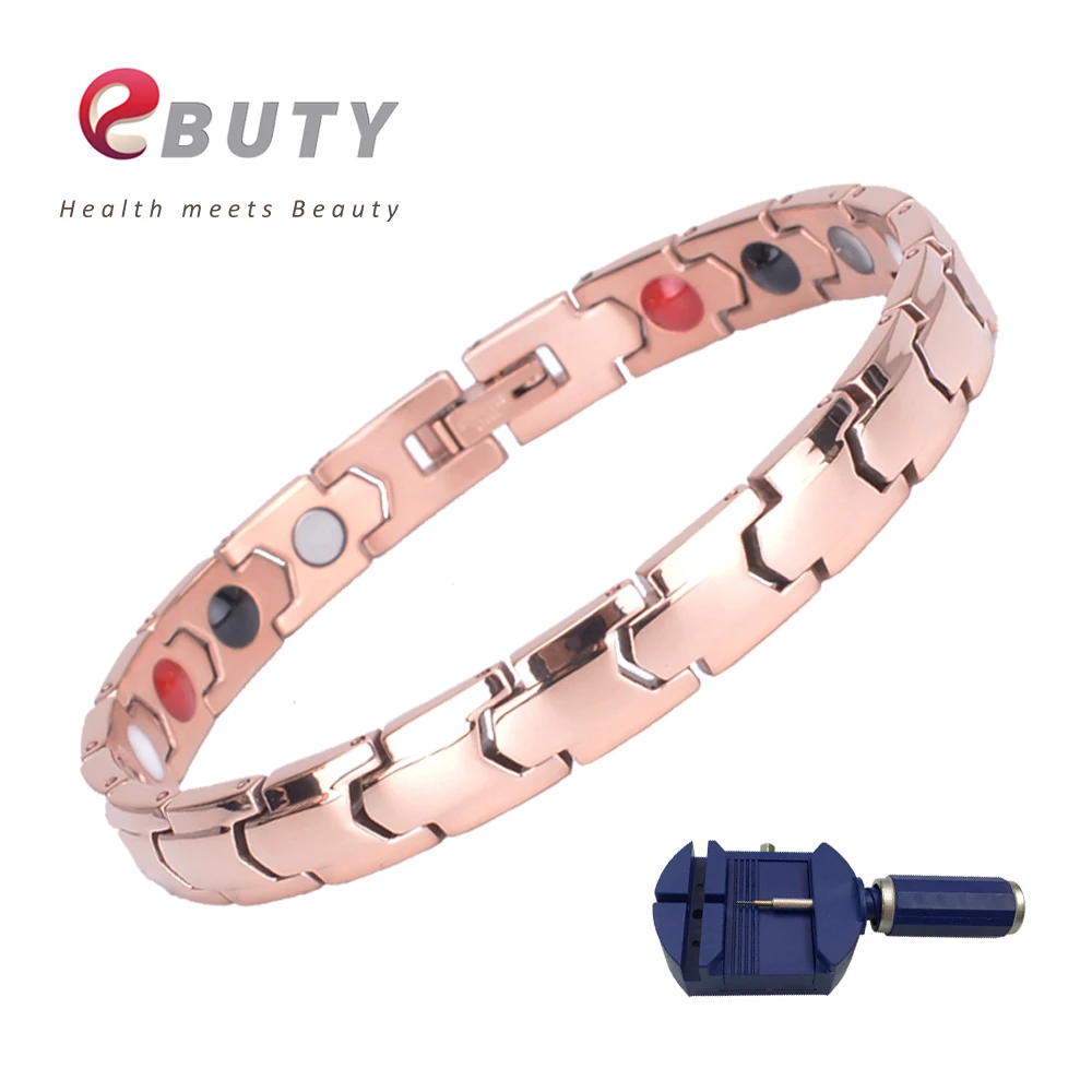 

EBUTY Steel Bracelet Magnetic Energy Curling Wristband Fashion Jewelry Bangle Rose Gold Link Bracelet Pain Relief For Arthritis