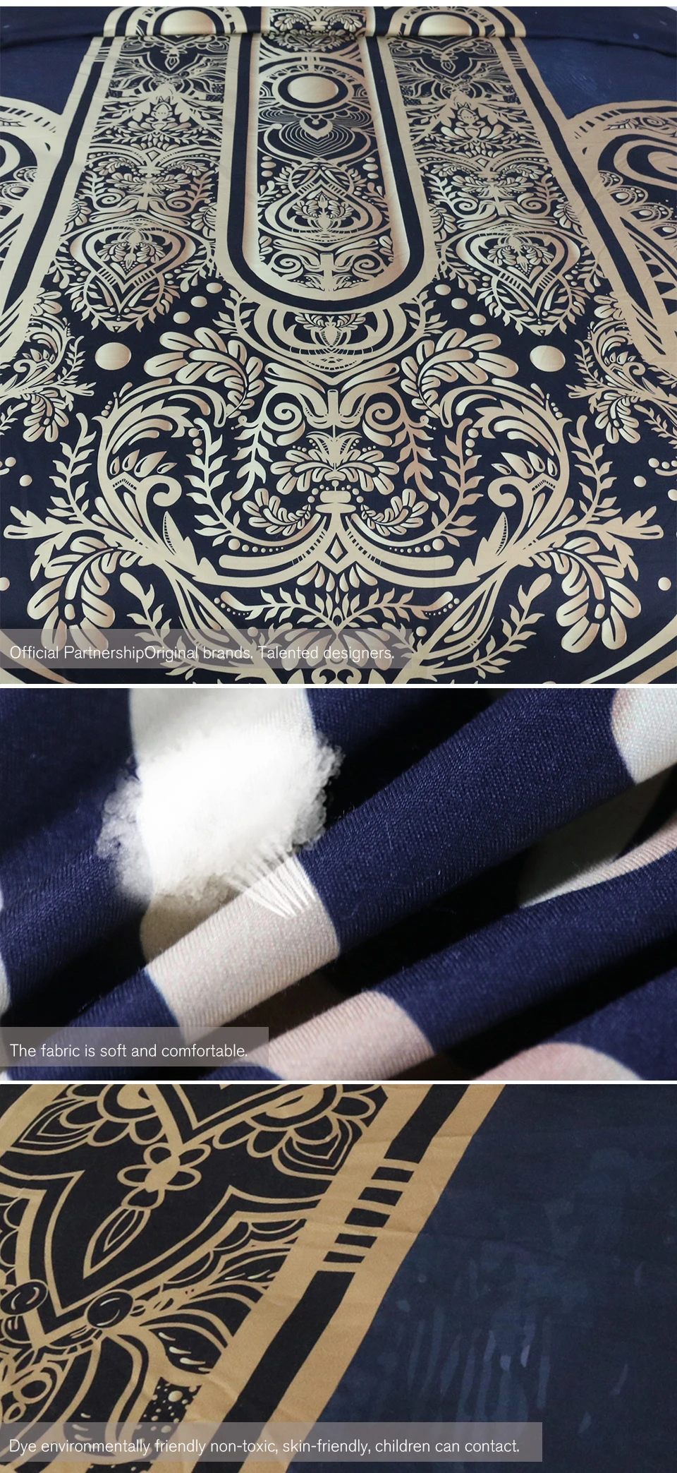 BeddingOutlet Hamsa Hand Duvet Cover With Pillowcase Black Dark Blue Bedding Set Vintage Soft Microfiber Quilt Cover Set 3Pcs