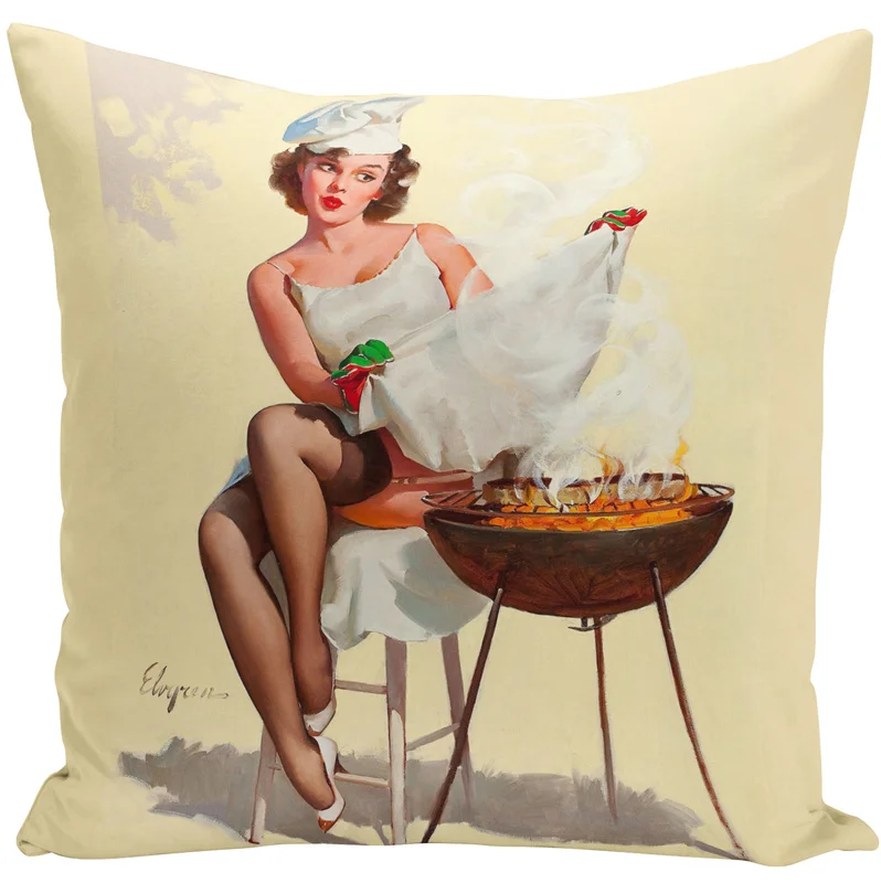 Масло patinting Sexy Lady Pinup Girl плакат Принт Чехлы для подушек современный дом декоративные волокна Подушки Детские случае Винтаж автомобиля Подушки Детские скольжения