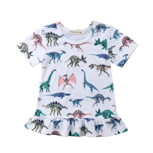 2018 New Fashion Toddler Dinosaur Dress Summer Baby Kid Girl Ruffle Loose Party Sundress Children Clothes | Детская одежда и обувь