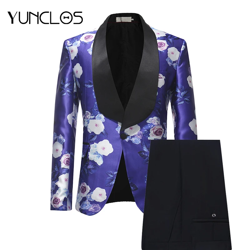 YUNCLOS Свадебные Мужские костюмы из 2 предметов с воротником-шалью цветочным