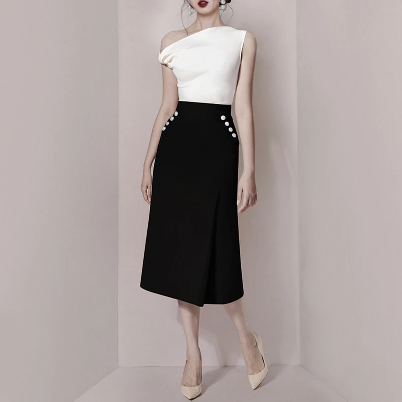 Женский комплект из двух предметов Max Spri Асимметричный топ без рукавов с одним