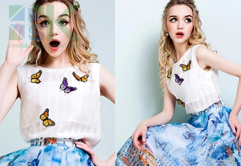 10 шт./лот многоцветная вышитая бабочка кружевная ткань нашивка Пришивные