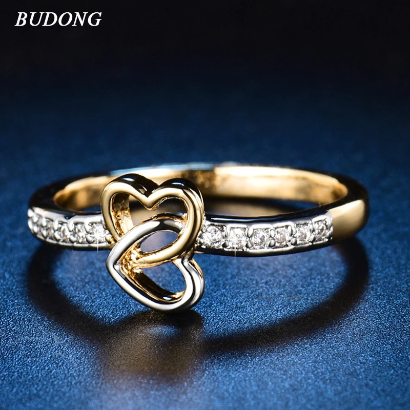 Женское эмалированное кольцо BUDONG Infinity серебряное золотого цвета с прозрачным