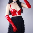 Перчатки женские из лакированной кожи, красные перчатки из искусственной кожи, с эмуляцией налокотника, 50 см, очень длинные красные зеркальные, WPU36