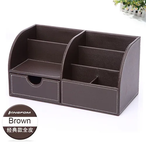 Brown 5-портовый офисного рабочего стола из искусственной кожи ящик для хранения Чехол Организатор ручка держатель канцелярские контейнер для офиса и школы - Цвет: Brown