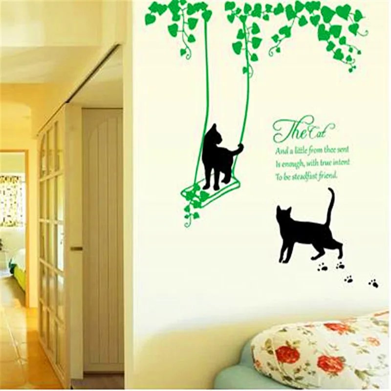 Green Garden and Black Cats Room Bedroom Decoration Removable PVC Wall Sticker | Дом и сад