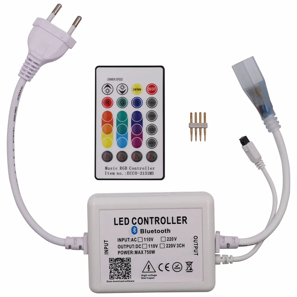 220 В 110 В IOS/Android приложение Bluetooth Музыка RGB led контроллер DIY BT с 24key ИК-пульт дистанционного управления 750 Вт 8 мм/10 мм разъем PCB