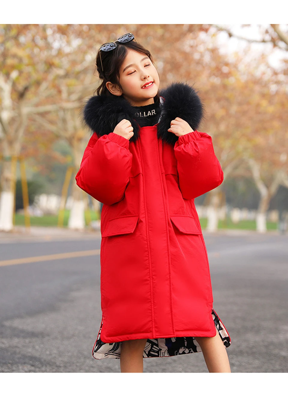 New Girls Winter Duck Down Jackets Thicken Two-Sided Wear Outerwear Coat for Teens Big Girl 4-16 Y Parkas Coat-30 Degree